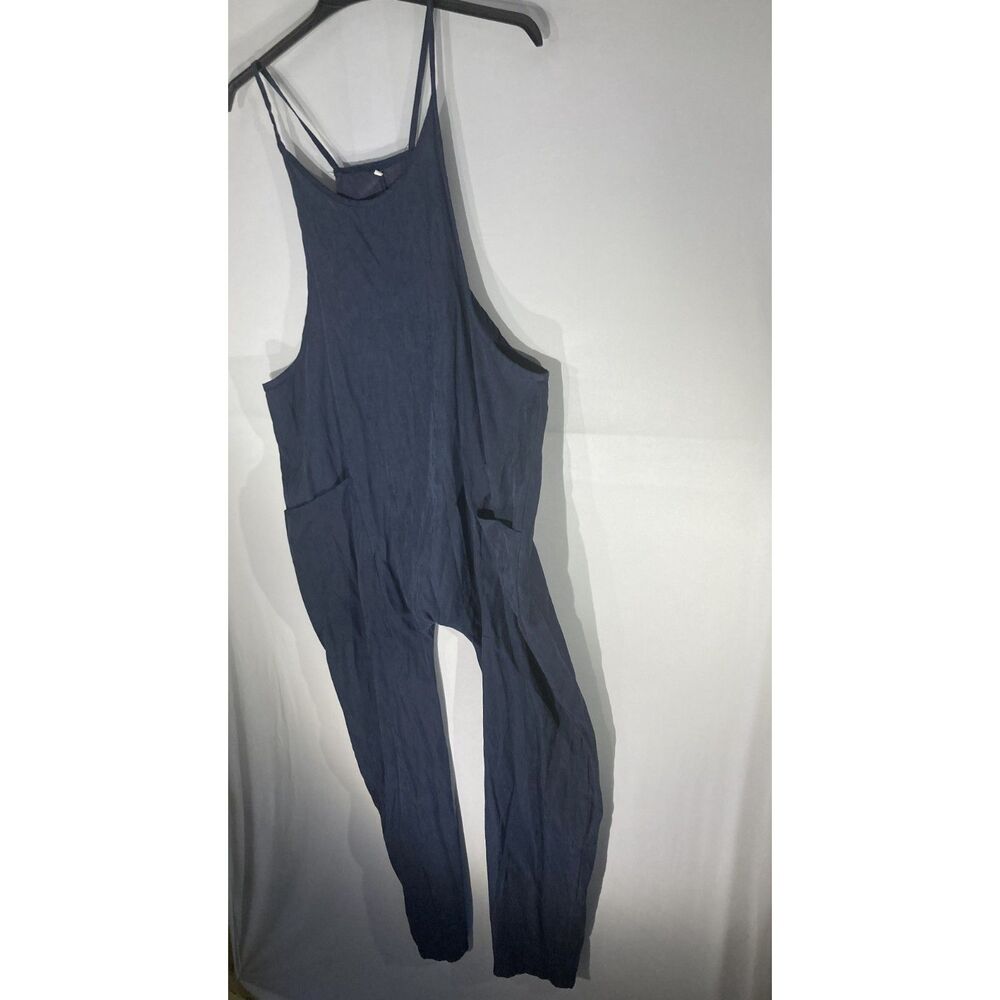 Slouchy Baggy One Piece Jumpsuit Overalls with Pockets Navy Blue Medium